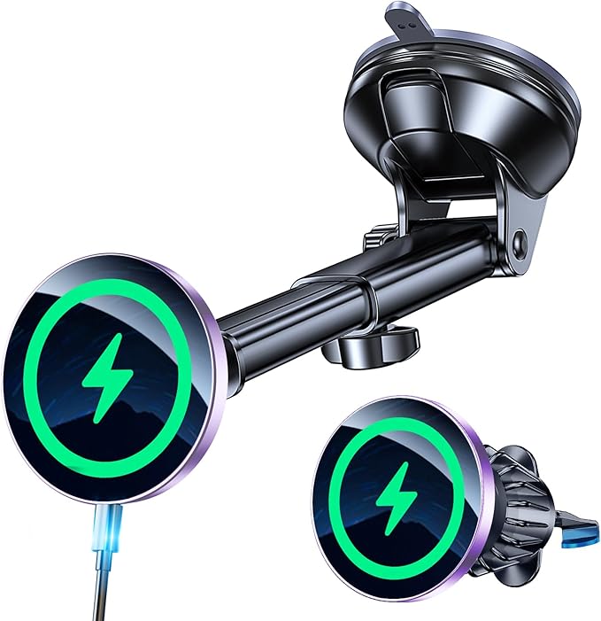 for MagSafe Car Mount Charger【Ultra Magnet】 Magnetic Phone Holders for Your Car Charger【Windshield+Vent+Dash】 Magnetic Wireless Car Phone Holder Charger Car Mount for iPhone 17 (Purple)