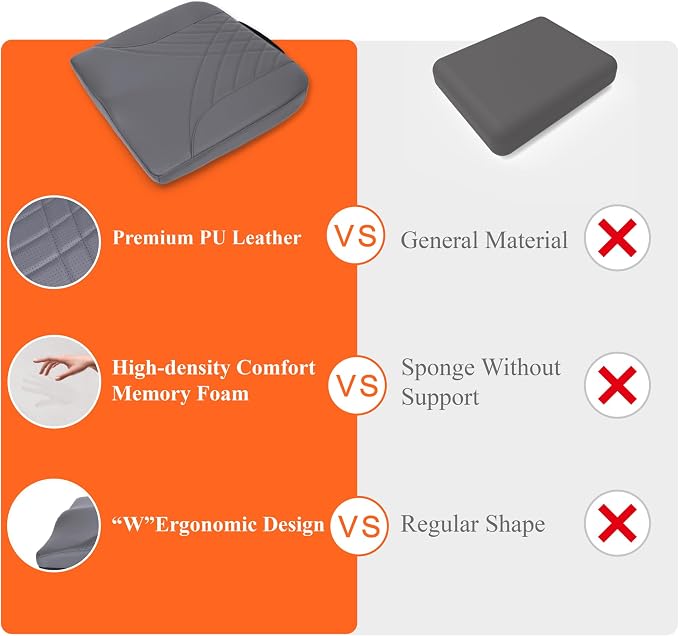 Premium Car Seat Cushion, Memory Foam Driver Seat Cushion to Improve Driving View- Coccyx & Lower Back Pain Relief - Seat Cushion for Car, Truck, Office Chair (Leather Dark Gray)