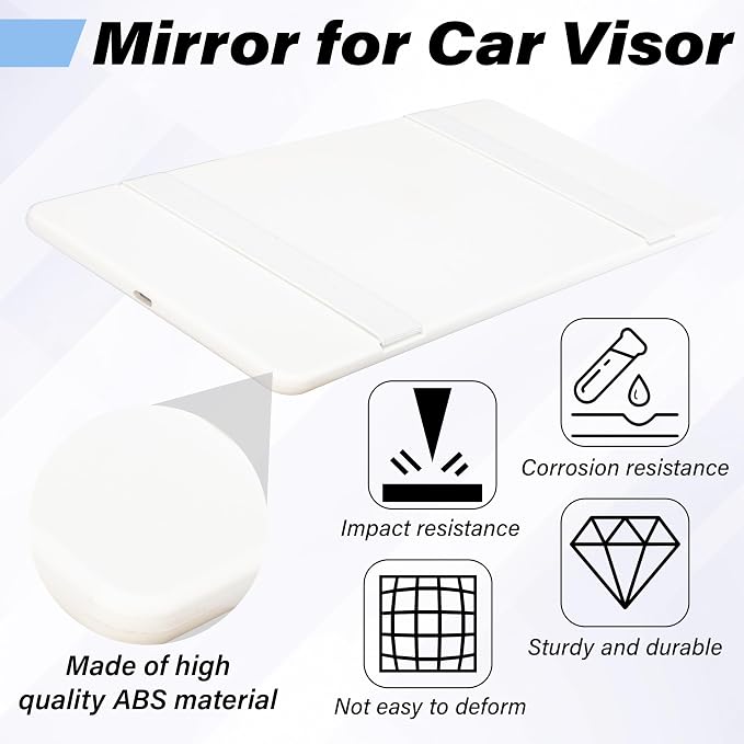 Car Sun Visor Mirror, Cosmetic Makeup Mirrors with Straps, HD Cars Interior Cosmetic Mirror, Car Accessories for Women Universal Sun Visor Mirrors for Trucks, Cars, SUVs (White)