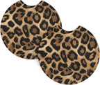 Leopard Pattern Steering Wheel Cover - Cheetah Pattern Steering Wheel Cover Anti-Slip Breathable 15 Inch Universal 2 Pcs Car Interior Cup Holder Pad for Men Women