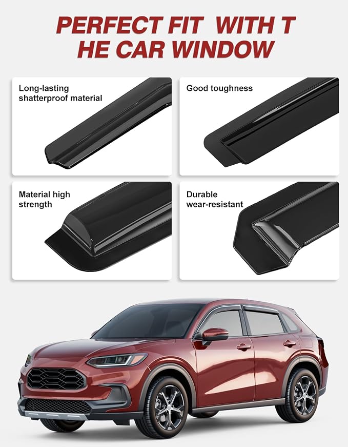 Outside-Mount Window Rain Guards Fit for Honda HR-V LX EX-L Sport 2023-2026, Extra Durable Window Visors Wind Deflector Dark Smoke Vent Shades Car Tape-on with Thicker 4PCS