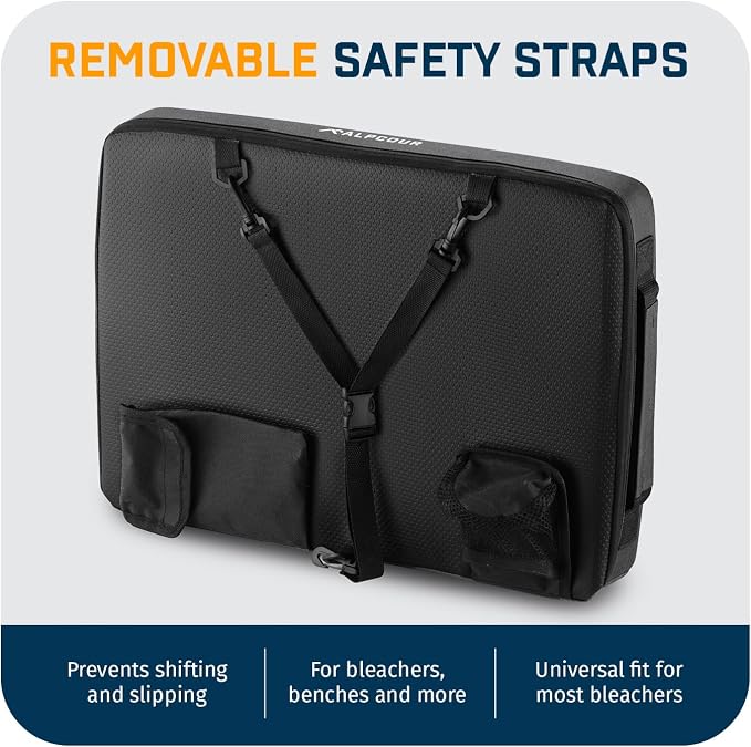 Portable Extra Thick Heated Stadium Seat Cushion – Bleacher Cushion with Side Pocket, Cup Holder, Waterproof, Anti-Slip, and Straps – Perfect for Football Seats and Bench Seats for Bleachers