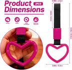 2 Pcs Heart Shaped Car Handle Strap – JD M Drift Charm Rear Bumper Warning Ring Decor for Car Interior Exterior, Subway Bus Handle Accessory, Cute Heart Car Decor Gift for Drivers (Hot Pink)