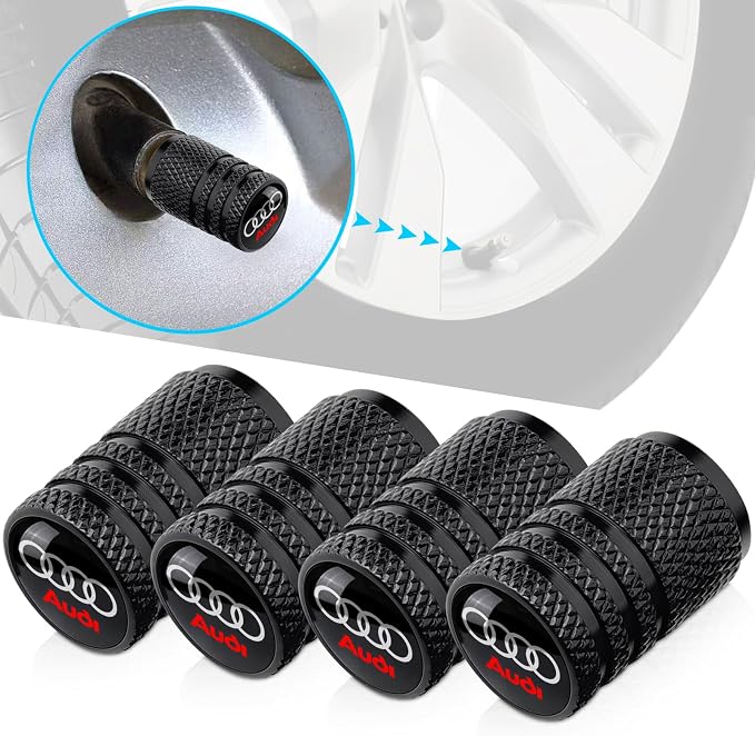 Tire Valve Stem Caps for Audi Metal Car Wheel Air caps Auto Valve Stem Caps Accessories 4 Pcs Black