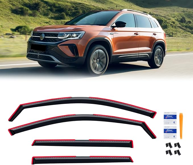in-Channel Rain Guards for Volkswagen(VW) Taos 2022-2026, Window Visor Shields Vent Deflector Shade Wind Dark Smoke 2023 2024 2025 22 23 24 25 26, Tape-On Inside-Mount, 4PCS