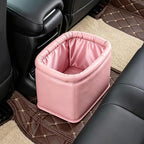 Leather Car Trash Can with Trash Bags, Luxury Car Organizer, Leakproof Garbage Can for Car Truck Interior Storage, Pink