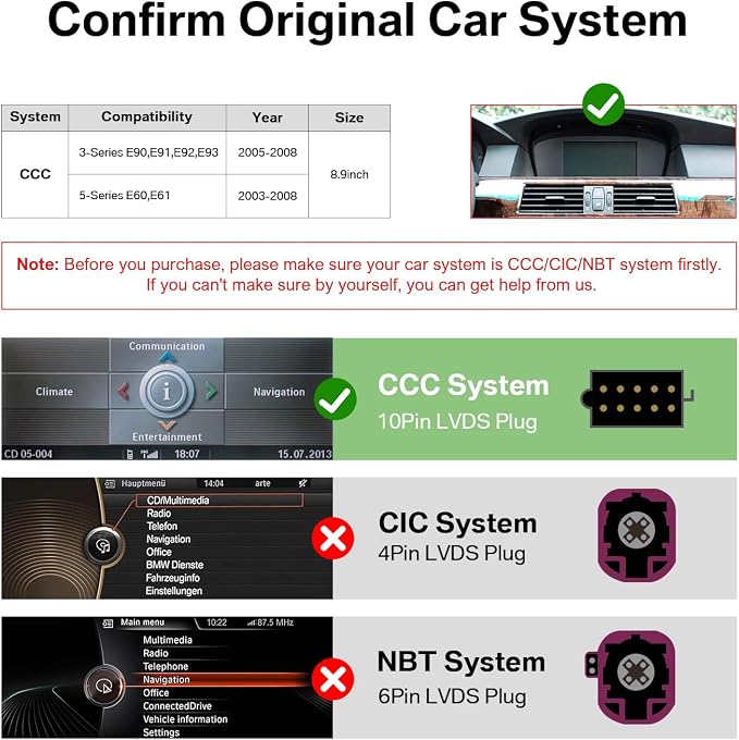 8.8" 1080P HD CarPlay & Android Auto Touchscreen for BMW 3s/5s CCC System | Fits 3s E90-93 & 5s E60/E61 (2003-2008),Plug & Play, Supports Rear Camera, MirrorLink, Bluetooth, Voice & OEM Controls