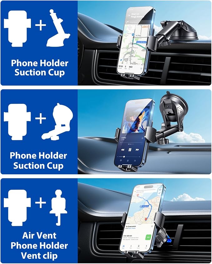 Car Phone Holder Car Universal Mobile Phone Holder 360° Rotatable Car Mobile Phone Holder Dashboard Windshield Air Vent Phone Holder Car for iPhone Android Smartphone
