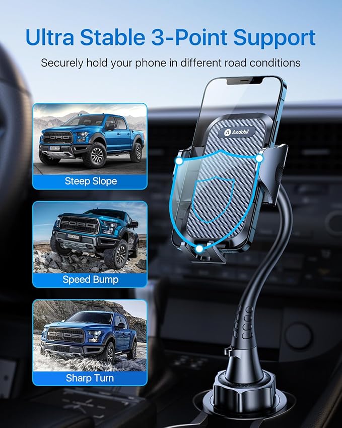 Upgraded 15" Cup Holder Phone Holder, 【Solidest & Adjustable】 Military-Grade Long Gooseneck Cup Phone Holders for Your Car Truck, Car Phone Holder for iPhone 17 Pro Max 16 15 14/Samsung/Pixel