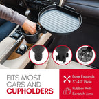 Car Cup Holder Tray and Cup Holder Expander with Phone Slot - Enjoy Your Meal - 9" Car Food Tray Table and Drink Holder for Yeti, Hydroflask, etc.