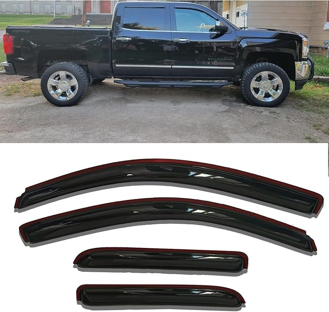 in-Channel Side Window Visors Rain Guards Deflectors for Chevy Silverado/GMC Sierra 1500 2500HD 3500HD Double/Extended Cab 2014-2018,1500 LD/Limited 2019, Vent Shade Wind Sun Rain Guards 4PC 194528