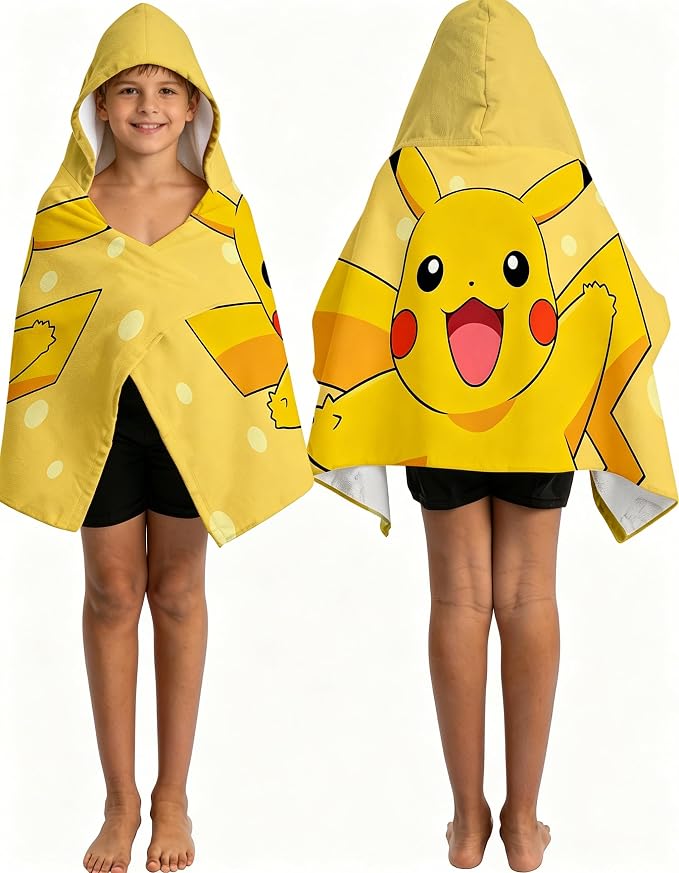 pokee Printed Soft Cotton Terry Hooded Towel Wrap, Absorbent Hooded Towel for Bath Pool Beach Lounging, 28 in x 55 in