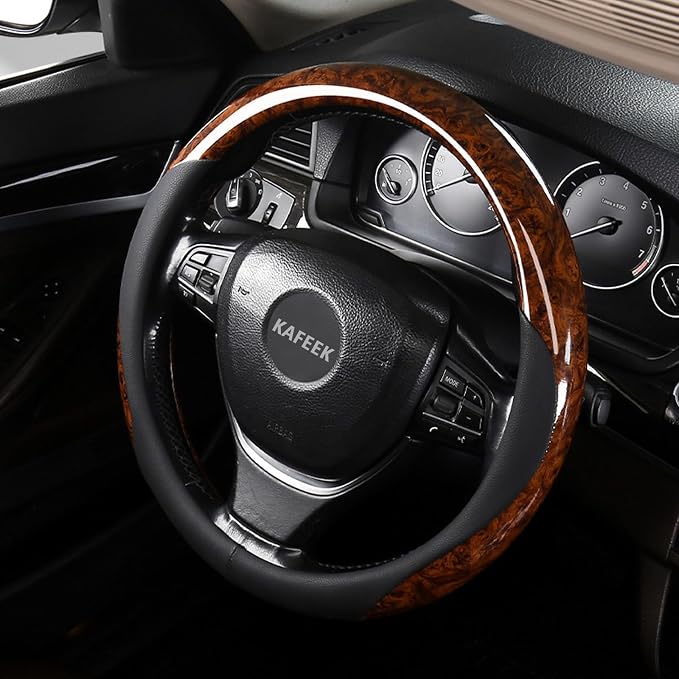 16 inch Steering Wheel Cover for Ford F150 F250 F350 Ram 4Runner Tacoma Tundra Range Rover, Car Wood Grain Steering Wheel Cover Men Women, Anti-Slip, Comfortable, Odorless