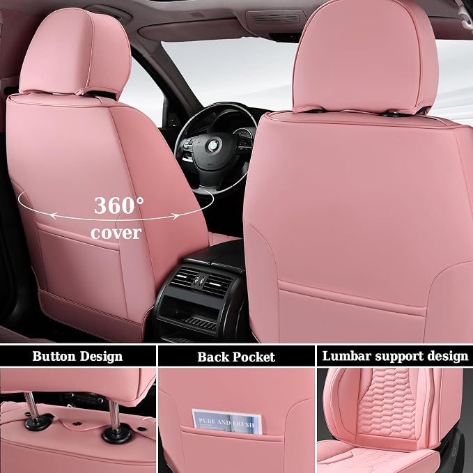 Coverado Front Car Seat Covers, Premium Nappa Leather Waterproof Front Seat Protectors, Universal Automotive Seat Covers Compatible with Most Vehicles (Pink)