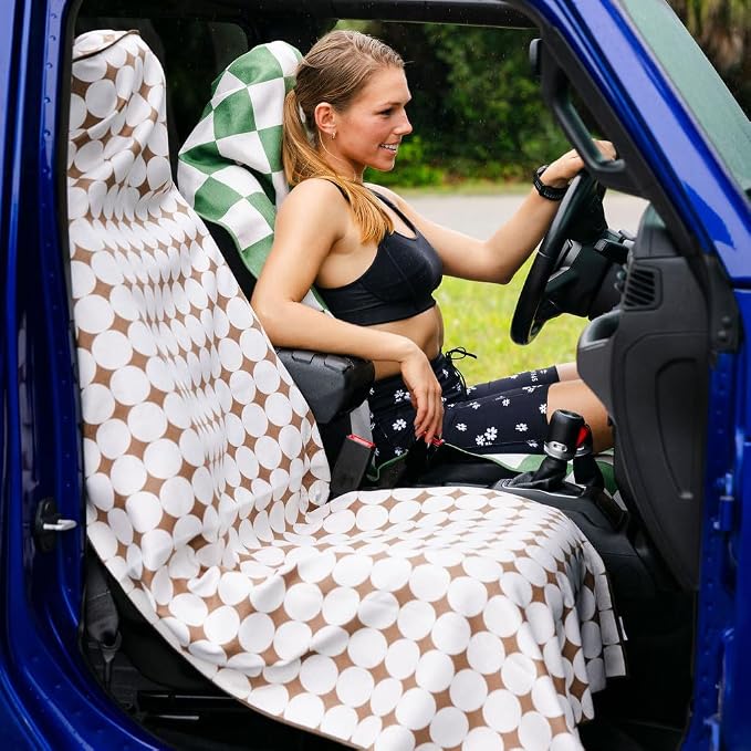 Athletic Running Towel, Full-Sized, Car Seat Cover - Performance Microfiber (Kaleidoscope Cream w/Snaps)
