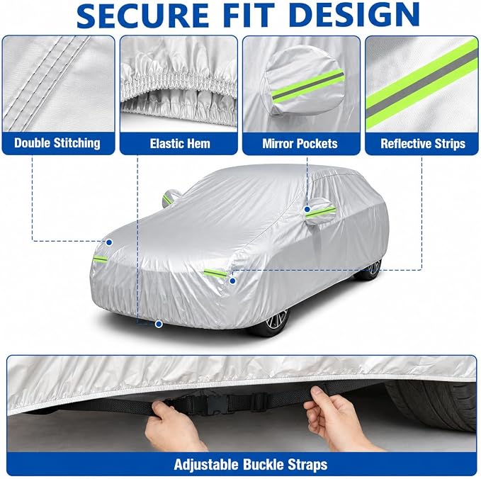 Car Cover 196"×78"×59" Waterproof All-Weather Sedan Cover Outdoor Indoor with Zipper Door & Windproof Straps | UV Snow Dust Protection Fit for Toyota Camry Honda Accord Kia K5 Altima