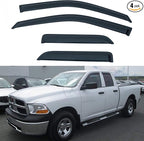 Set of 4 Front+Rear Smoke Sun/Rain Guard Outside Mount Tape-On Acrylic Window Visors Compatible with 09-18 Ram 1500 Quad/Extended Cab with Half Size Rear Doors + Full Size Front Doors