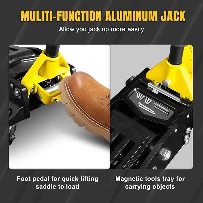 Floor Jack 3 Ton Full Aluminum Ultra Lightweight Low Profile Hydraulic Racing Car Jack with Dual Pumps Quick Lift and Foot Pedal for Auto Repair, 6600 lbs Capacity