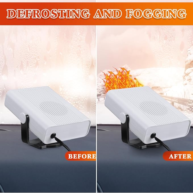 2 Pcs 12v 150w Portable Car Heater Defroster Windshield with Cigarette Lighter 360° Rotary Base 2 in 1 Heater and Cooling Fan Auto Defogger for Cars(White)