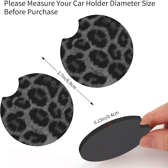 Cheetah Leopard Steering Wheel Cover - Black Cheetah Leopard Animal Print Steering Wheel Cover for Women Anti-Slip Universal Breathable 14-15-in 2 Car Cup Coasters for Men Women