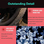 D Shaped Bling Comfy Steering Wheel Cover with Jumbo Crystal Rhinestones, Anti-Slip Diamond Leather, Flat Bottom 14.5-15 Inch (Black)