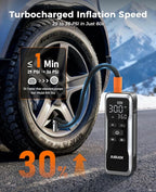 Tire Inflator Portable Air Compressor, Dual Power (Cordless & 12V DC) Air Pump for Car Tires, 150PSI Fast Air Pump for Moto, Bike, Large Capacity Battery, Digital Gauge with Emergency LED Light