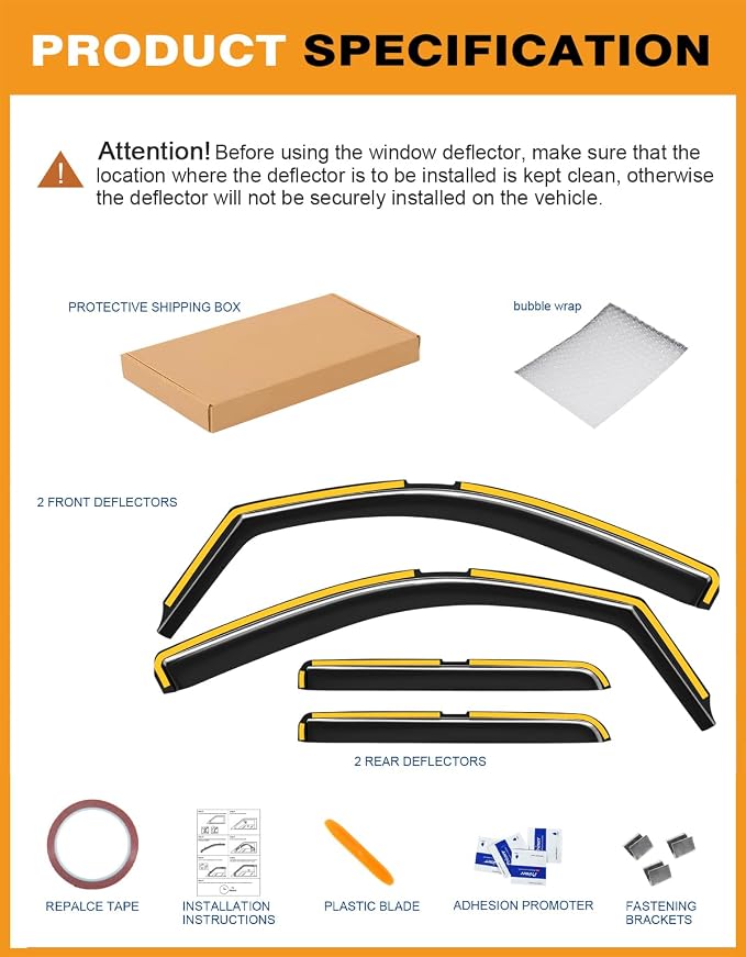 in-Channel Window Rain Guards Fit for Chevrolet(Chevy) Silverado/GMC Sierra Double Cab 2014-2018 Rain Guards Extra Durable Window Deflectors Visors Truck Vent Visors Shades Car Accessories