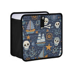 Car Trash Can Organizer Bin with Adjustable Strap for Back Front Seat Console Waterproof Leakproof Collapsible Portable 8.66 Inch Blue Pirate Skulls Sailboats Starfish and Compass