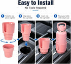 Car Cup Holder Expander for Large Bottles, Fits 32 oz to 40 oz Water Bottles and Handle Mugs, Secure Base for Most Vehicle Cup Holders, Durable ABS, Easy to Install, Durable ABS (Pink)