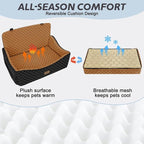 Dog Car Seat for Medium/Large Dogs - Reversible Dual-Sided Travel Dog Car Bed with Memory Foam, Washable Pet Booster Seat for Dogs up to 55 lbs or 2 Small Dogs, 2 Safety Leashes, Brown