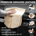 Chamois Cloth for Car 2 Pack Shammy Towel 24'' x 16'' (2.58 sq ft Each) Super Absorbent Car Drying Towel Real Leather Lint Free Streak Free for Car Wash Auto Detailing