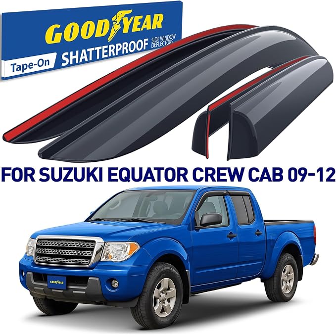 Goodyear Shatterproof Window Deflectors for Suzuki Equator 2009-2012 Crew Cab, Tape-on Rain Guards, Window Visors, Vent Deflector Visor,Car Accessories,4 pcs. - GY008644