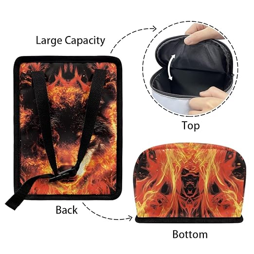 Wolf Fire Print Car Trash Can with Lid, Leak Proof Auto Trash Bag Hanging Vehicle Garbage Can Multipurpose Storage Container for Back Seat Road Trip