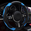 Leather Car Steering Wheel Cover, 15 Inch Anti-Slip Carbon Fiber Black Steering Wheel Cover, Universal Car Interior Accessories for Trucks Sedans SUVs (Black & Blue)
