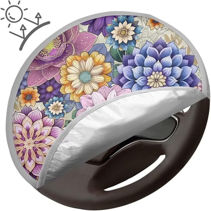 Steering Wheel Sun Cover Boho Floral Car Accessories for Women 17 inch Universal Anti-Heat Steering Wheel Sun Block Cover for Cars SUV Trucks Sedan
