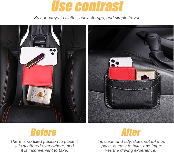 Moly Magnolia Car Seat Side Pocket Organizer, American Flag PU Leather Storage Bag, Pen Phone Holder Tray Pouch Seat Gap Filler, Interior Accessories for Auto Door Window Console (Gray)