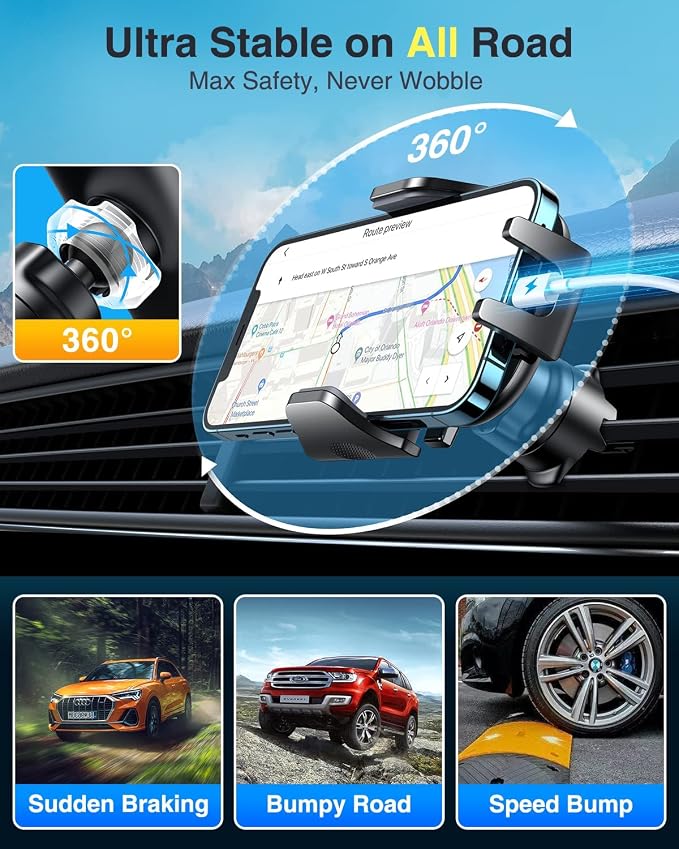 [True Military-Grade] Car Phone Holder [Upgraded Strongest Suction&Clip] Cell Phone Mount for Dashboard Windshield Vent Kit, Truck Cradle Stand for iPhone 17 Pro Max 16 15 14 Android,Ink Black