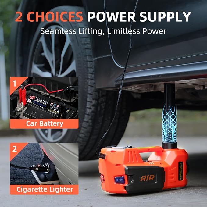 Electric Car Jack 5 Ton 12V Floor Jack with Inflator Pump Portable Hydraulic Jack Vehicle Lift for Car SUV Sedan MPV Tire Change with Led Light