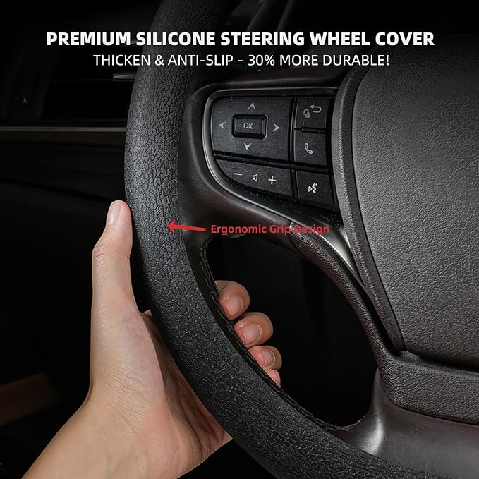 30% Thicker Universal Stretchy Silicone Steering Wheel Cover for 14” 15” 16” Wheels - Anti-Slip Grip & Enhanced Control for Men & Women, All Weather Protection (Purple)