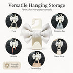 2 Pack Car Purse Hooks, Cute Bow Car Seat Headrest Hook Hanger for Purses and Bags, Space-Saving Car Accessory (Cream white)