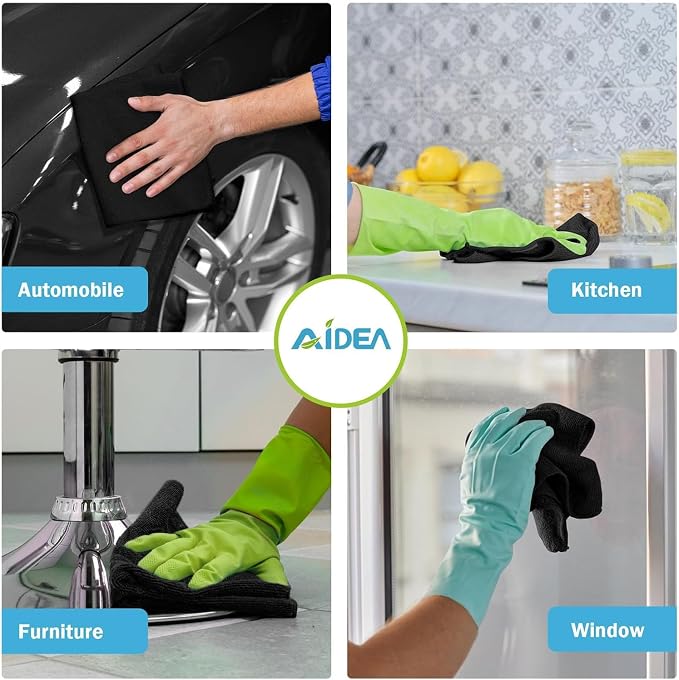 AIDEA Microfiber Cleaning Cloth Black 100PK, Microfiber Towels for Cars, Premium Car Cloths, Dusting Cloth Lint Free Cleaning Rags for SUVs, House, Kitchen, Window, Workshops,11.5"×11.5"