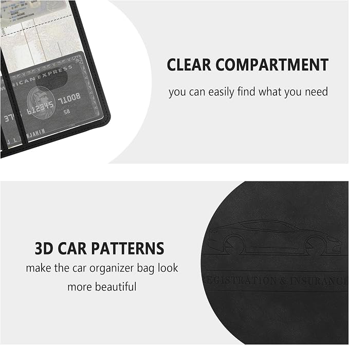 Car Registration and Insurance Holder,PU Leather Car Glove Box Organizer Car Document Holder for ID,Driver's License (Black)
