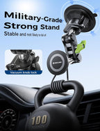 Magnetic Car Phone Holder [Strong Suction&Strong Magnetic] 360° Adjustable Car Phone Mount for Windshield, Ultra-Durable Metal, Suction Cup Car Phone Mount for iPhone Samsung All Smartphone