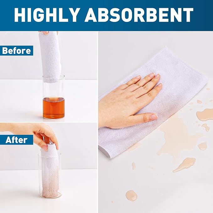 White Microfiber Cleaning Cloths Bulk-400 Pack, Microfiber Towels Bulk, Towels for Cars, Cleaning Rags White (12x12 inches)