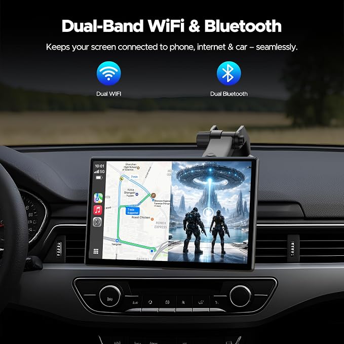 9'' Carplay Screen with Net-Flix YouTube and 1080P Backup Camera Upgraded Android Auto Screen Portable AI Magic Video Box Built-in Apps Voice Control Car GPS for iOS 10+ Android 11+