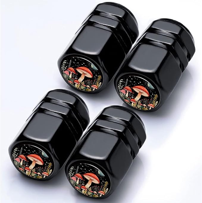 4Pack Mushroom Car Tire Valve Stem Caps Aluminum Valve Stem Covers Air Cap | Corrosion Resistant Car Valve Cap for Auto SUV Bike Motorcycle Valve Decor Mushroom Car Accessories Gifts
