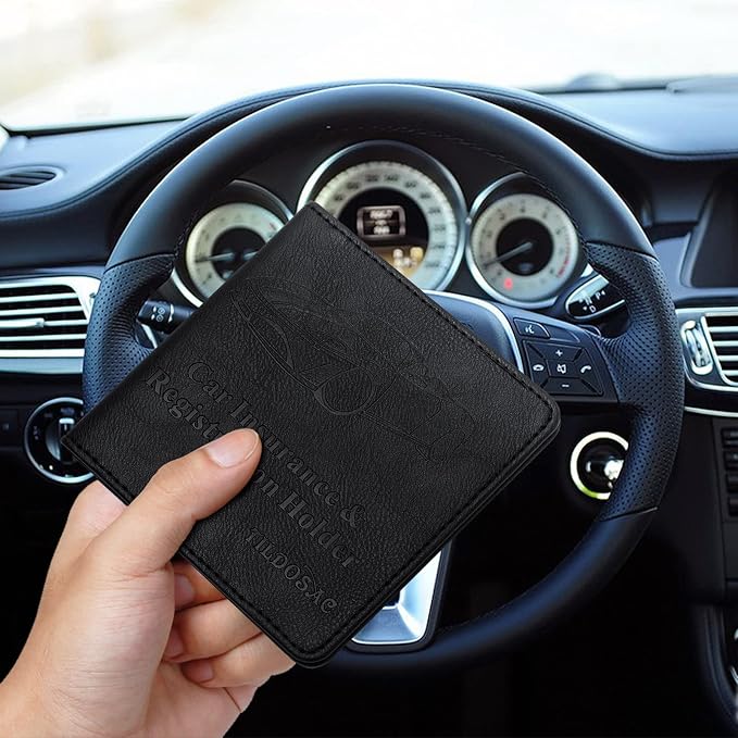 Car Registration & Insurance Card Holder Leather Auto Glove Box Organizer Document Wallet with Magnetic Shut (Black, Small) | Leather, Auto Glove Box Organizer, Document Wallet, Magnetic Shut