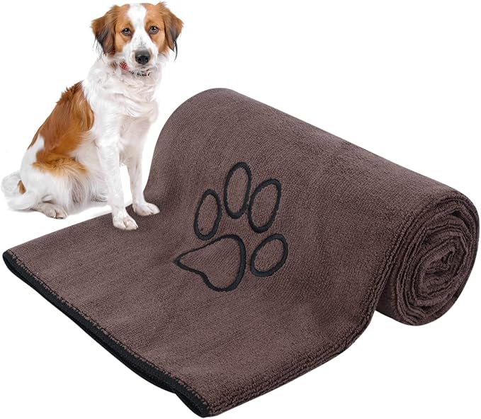 Dog Towel Super Absorbent Pet Bath Towel Microfiber Dog Drying Towel for Small, Medium, Large Dogs and Cats 30inch x 50inch Brown