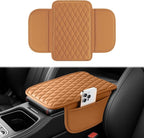 Car Center Console Cover, Upgraded Leather Car Armrest Cushion with 2 Storage Pockets, Universal Waterproof Cushion Pad, Non-Slip Car Interior Accessories, Fits Most Sedans SUVs Trucks (Orange)