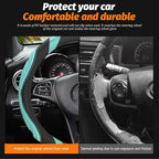15 Inch Car Leather Steering Wheel Cover, Automotive Accessories Elastic Breathable Anti-Slip Soft Wheel Protector Fits Men and Women, Suitable for SUVs, Trucks, Vehicles and RVs (Green)